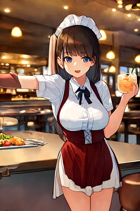 Masterpiece, best quality, 1girl,
<lora:kwFemaleBeta92_SDXL_v1:1>, waitress,restaurant,food,drink