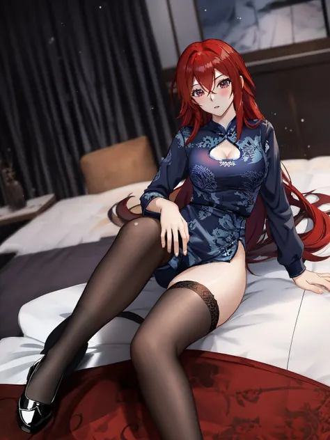 dresschinesedragon, sonicedges_rias_gremory,1girl, solo, looking at viewer, spread legs, breasts, nudes, chinese clothes, starry sky background, stars, night, <lora:DressChineseDragon:0.7>