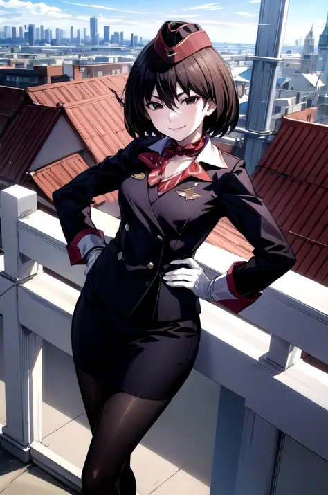 (masterpiece, best quality, detailed), 1girl, solo, looking at viewer,
<lora:oshino-ougi-v1:0.9>, ougioshino, short hair, bangs, black hair, hair between eyes, black eyes, bob cut, pale skin, empty eyes, <lora:aeroflot_2LYCO:0.8> Stewardess, red unifrom, garrison cap, white gloves, pantyhose, outdoors, rooftop, day, cityscape, blue sky, cloud, scenery, railing, hands on hips, v-shaped eyebrows, smile, closed mouth