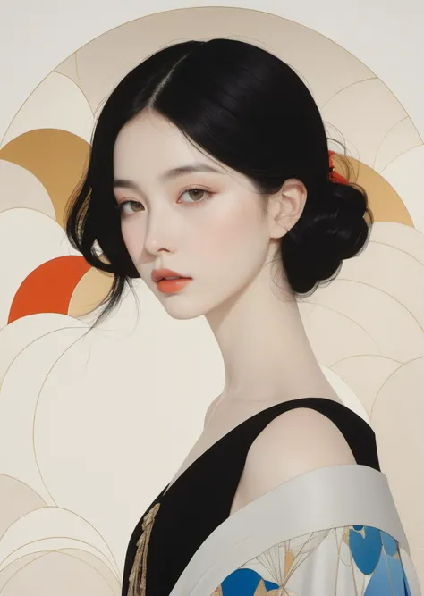 1 beautiful young woman,
cleavage
off shoulder oversized shirt
xxmix girl
( 8k, gradient art by Harry Clarke Hayv Kahraman )