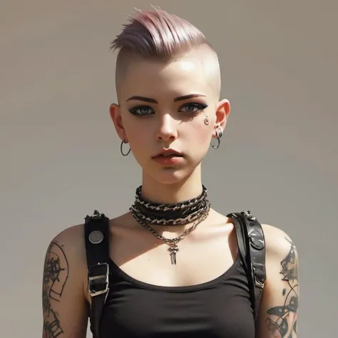 1girl,punk rock,standing, anarchy,buzz cut,   slender, mad max,, (fair skin:1.2)