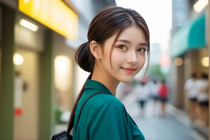 <lora:greenjk2:0.75>,ruru,
cinematic photo 1girl,xxmix_girl,
17 yo high school girl,ponytail,(smiling sweetly:0.3),dark green shirt, (black skirt),convenience shop,Taipei city, high detailed face,high detailed eyes,
50mm photography, film, bokeh, professional, 4k, highly detailed,
