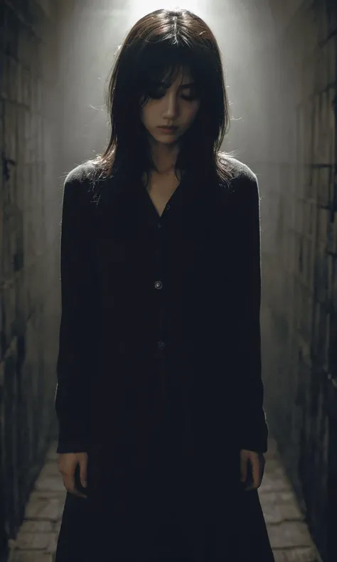 xxmixgirl,a sad girl lost in the darkness with scary demons shadows around him,