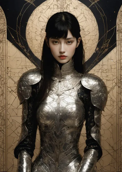 xxmix_girl
1 beautiful young woman,
paladin, armor , rusty
dark room
rim light
shadow
dramatic lighting 
reflective 
church
( 8k, art by Harry Clarke, Hayv Kahraman )