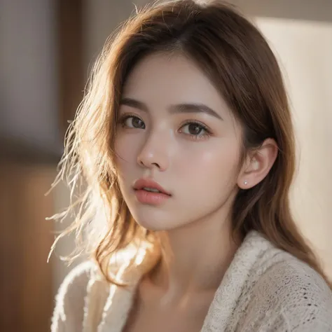 Masterpiece, best quality, high resolution, distinct image, Natural Volumetric Lighting And Best Shadows, Deep Depth Of Field, Sharp Focus, Portrait Of Stunningly Beautiful Petite Girl, Soft Delicate Beautiful Attractive Face, large Breasts, Expressionless With Closed Mouth, medium hair, Blush Eyeshadow With Thick Eyelashes,((living room)), (nude), nipples,