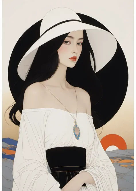 1 beautiful young woman,
cleavage
off shoulder oversized shirt
xxmix girl
( 8k,  gradient art by Harry Clarke		Hayv Kahraman )