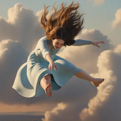 masterpiece,photo realistic,4k,8k,
charming,women,Sprawling Funny girl,Reverend,Jumping,Brown Exhausted hair,Hazy conditions,Polychromatic,(more_details:0.5),