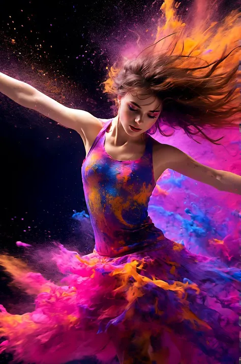 (young european girl:1.3), black background, (in otomo katsuhiro style:1.2), high-quality, masterpiece, photo of a female dancer mid-motion, style is dynamic and vibrant, motion blur trails, high-speed freeze-frame, explosive colors, intricate details, best quality, (high resolution:1.2), absurdres, 8k, high detail, intricate, photorealistic, hyperrealistic art, extremely high-resolution details, photographic, realism pushed to extreme, fine texture, incredibly lifelike