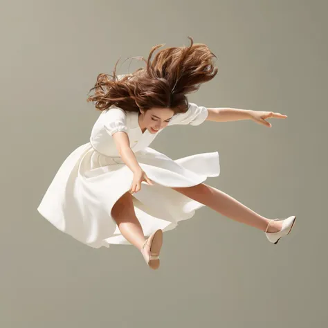 masterpiece,photo realistic,4k,8k,charming,women,Sprawling Funny girl,Reverend,Jumping,Brown Exhausted hair,Hazy conditions,Polychromatic,(more_details:0.5),