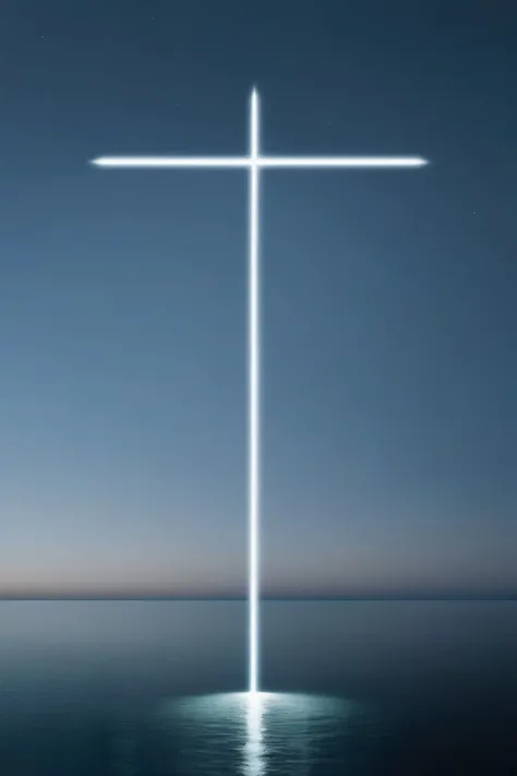 <lora:Photographer Reuben Wu Style:1>Photographer Reuben Wu Style - a light cross in the middle of water with a sky in the background