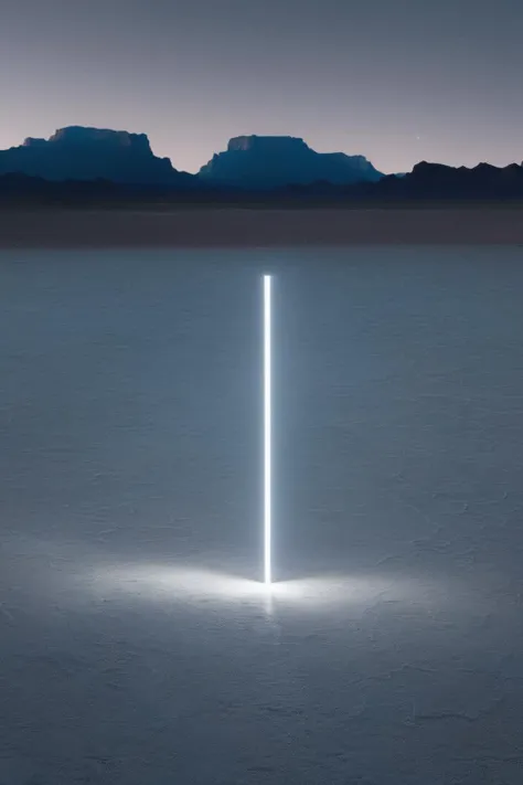 <lora:Photographer Reuben Wu Style:1>Photographer Reuben Wu Style - two light rectangles in the middle of a desert with mountains in the background