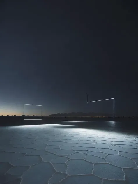 <lora:ReubenWu:1>a light square in the middle of a desert
