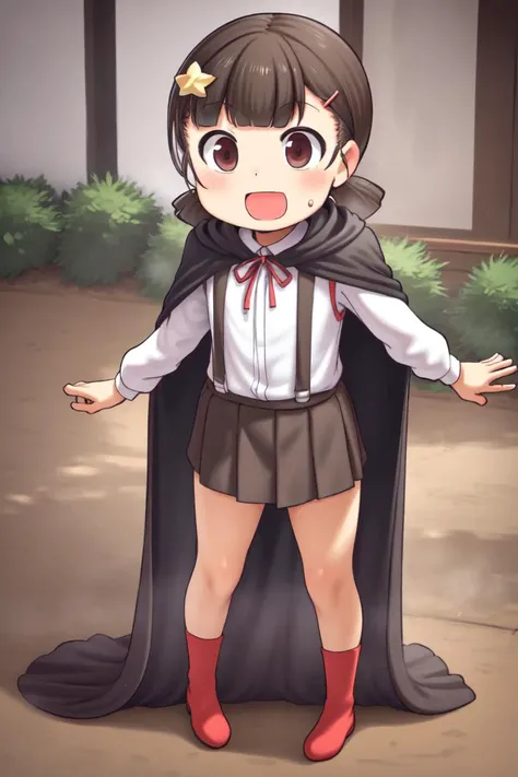 masterpiece, best_quality, 1girl, solo, komekko, suspender skirt, cape, hairclip, star hair ornament, aaaa \(quad-a\), <lora:komekko_v1:0.8>