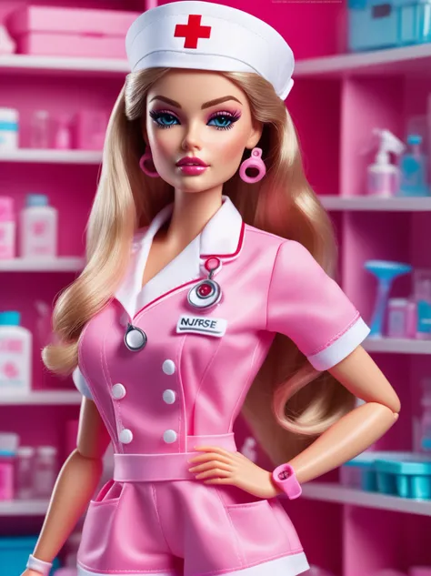 Ultra high resolution, high resolution, (masterpiece: 1.4), hyper-detail, 1girl, (inboxDollPlaySetQuiron style), full body, no humans, doll, toy, barbie, in a gift box, character print, blonde hair, middle length hair, blight blue eyes, (((wearing a detailed pink theme nurse outfit and matching accessories:1.5))), pink sparkles, sprinkles, barbie pink color theme, beautiful female barbie, full lips, parted_lips, heavy make-up, smoky eyes, detailed eyes, pretty face,3DMM,inboxDollPlaySetQuiron style,
(Mila Kunis:1.3),
<lyco:SDXL1.0_quiron_inboxDollPlaySet_v5.1_lycoris:0.97>