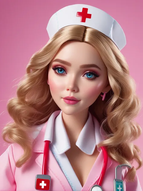 Ultra high resolution, high resolution, (masterpiece: 1.4), hyper-detail, 1girl, (inboxDollPlaySetQuiron style), full body, no humans, doll, toy, barbie, in a gift box, character print, (((wearing a detailed color theme nurse outfit and matching accessories:1.5))), pink sparkles, sprinkles, barbie  color theme, beautiful female barbie, full lips, parted_lips, heavy make-up, smoky eyes, detailed eyes, pretty face,3DMM,inboxDollPlaySetQuiron style,
(elizabeth olsen:1.3), 
 <lyco:SDXL1.0_quiron_inboxDollPlaySet_v5.1_lycoris:0.97>