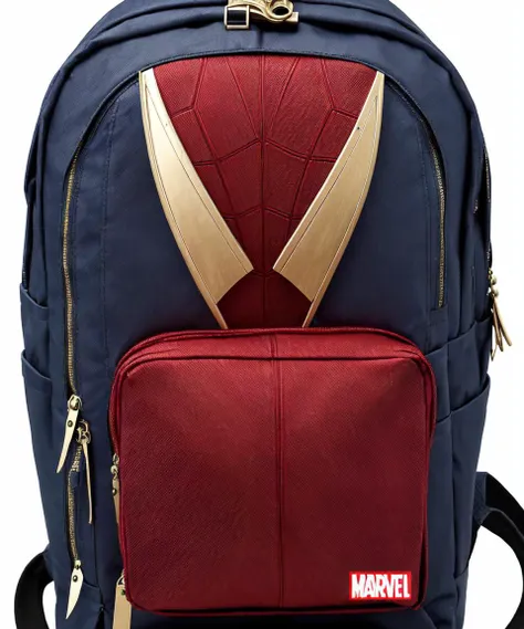 (object), advertisement, product shot, ((Marvel superhero)) stylist backpack), Spiderman design, straps, journey, travel, zips, pockets, finely detailed, purism, 100mm advertising photography, minimalism, studio lighting, 8k, (empty-background), (absurdres:1.22), hyperdetailed, rough, symmetrical,