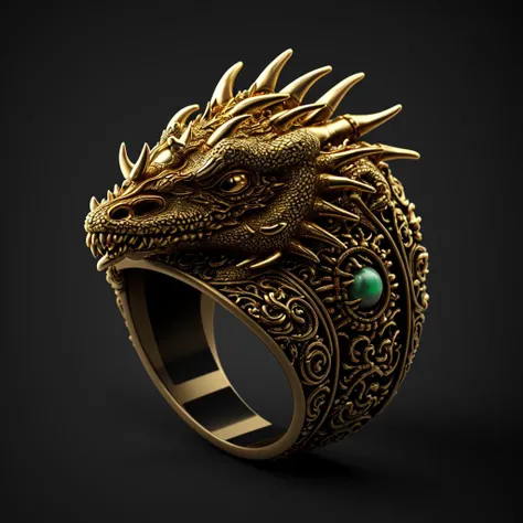masterpiece, best quality, octane render, hdr,
no humans, simple background, black background, grey background, depth of field, gradient background,
(ring), gold, intricate detail, Dragon on ring, (Dragon body),
<lora:ElderRing:1>,