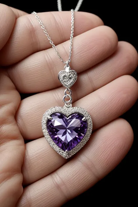 breathtaking no humans, hdr, a delicate heart cut alexandrite necklace, simple white gold filigree, <lora:lcm-lora-sdv1-5:0.7>, masterpiece, award-winning, professional, highly detailed
