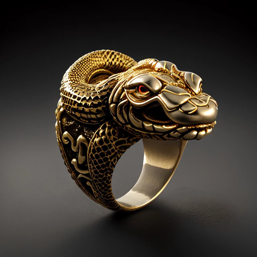 (CG), (masterpiece), (best quality), (ultra-detailed),
no humans, simple background, black background, grey background, depth of field, gradient background,
(ring), gold, intricate detail, (snake body),
<lora:ElderRing:1>,