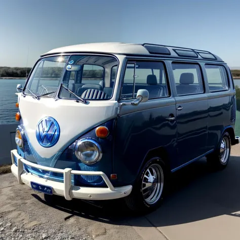 (full photo blue volkswagen minivan 1970), <lora:add_detail:1>