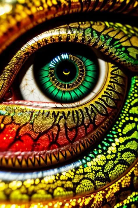 golden tear, hyperdetailed, realism, rainbow, big eye, happy watermelon lizard eye, eyeart, gold treasure, EyeD, quality