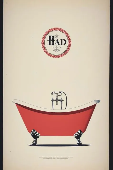 Object, hand drawn, sign depicting a Bath, flower details, ("bad" text logo:1.2), "WC" are large and prominent,