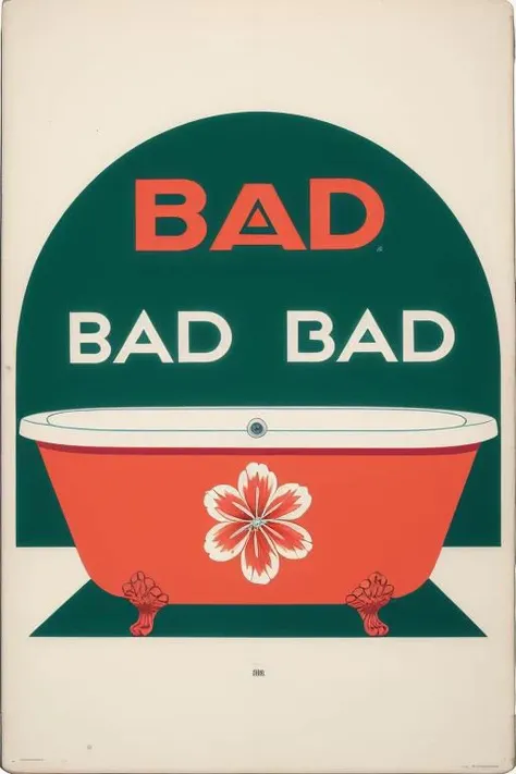 Object, hand drawn, sign depicting a Bath, flower details, ("bad" text logo:1.2), "WC" are large and prominent,