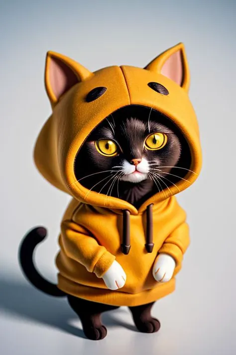 <lora:claystyle:0.5>, clay style, chibi, cat wearing a hooded sweater, masterpiece, 8k, high resolution, shallow depth of field, sharp focus