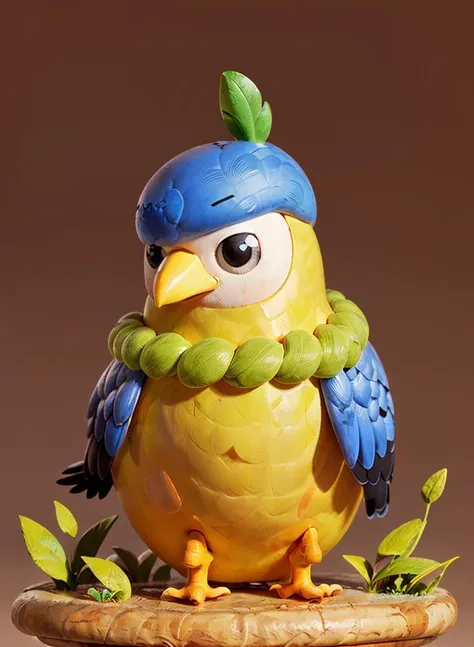 no humans, bird, animal focus, simple background,, solo, beak, black eyes, full body, branch, leaf , Chibi <lora:Clay style_20230730145529-000016:0.8>