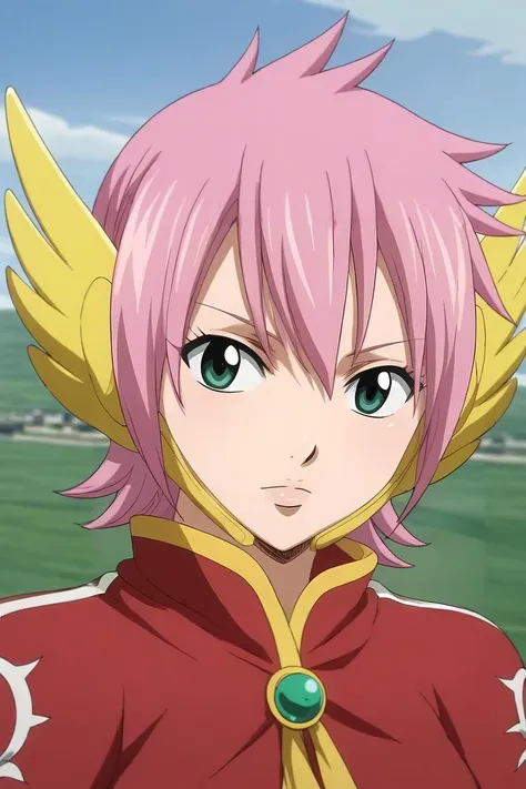 score_9, score_8_up, score_7_up, source_anime, rating_safe, intricate details, (realistic:0.6), looking at viewer, depth of field, 1girl, solo, <lora:meredy_fairy_tail_pony:1>, meredy_fairy_tail, pink hair, green eyes, short hair, head wings, pre timeskip, hair between eyes, focused, plane, noon, pose, :o, shoulder cutout, pom-pom pants, head wings, <lora:sdxl_lightning_8step_lora:1>