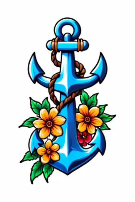 simple anchor with flowers tattoo, mysterious fantasy , white background <lora:SDXL-tattoo-Lora:1>
