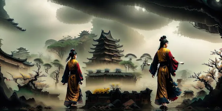(Ray Tracing),(1 girl,cute, black hair,very long hair),(loong midair, flying,Looking at the camera,misty,fog, ), Dark clouds cover the sky,misty , cloudy sky (Chinese Taoist woman the back(long hair,Taoist robe )on back, facing away, ) , ConstructionyardAI worker,
Freesia blossom, fantasy creature,
