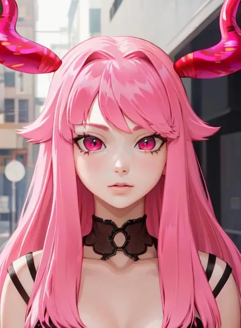 best quality, (masterpiece),(ultra-detailed), (high quality), (high resolution),   <lora:hetto_detto-10:0.7>,hetto_detto, pink hair, horns, long hair, pink eyes