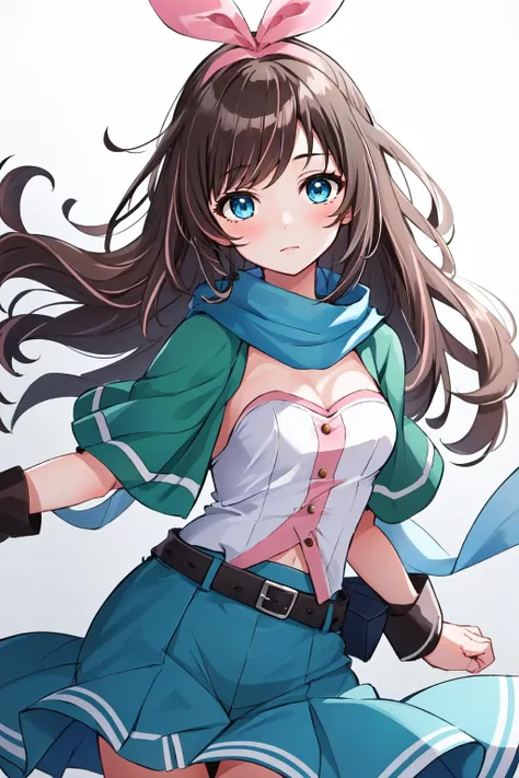 (masterpiece, best quality),  intricate details,
1girl,   <lyco:KitsuneAi-KizunaAi-LoCon32V1:0.8> long hair, brown hair, pink ribbon, blue eyes, 
 <lora:KonosubaCostumePackV1_5:0.8> chroutfit,