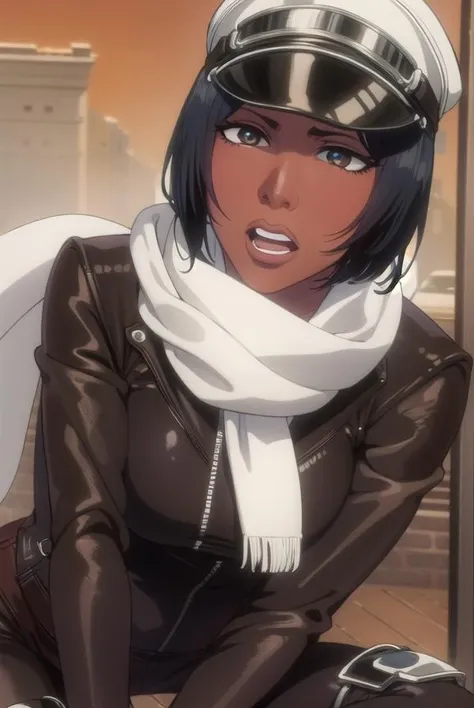 jackietristan, <lora:jackietristan-lora-nochekaiser:1>,
jackie tristan, short hair, black hair, dark skin, dark-skinned female, (brown eyes:1.5),
BREAK thighhighs, gloves, boots, goggles, goggles on head, hat, scarf, white scarf,
BREAK looking at viewer, full body,
BREAK outdoors,
BREAK <lyco:GoodHands-beta2:1>, (masterpiece:1.2), best quality, high resolution, unity 8k wallpaper, (illustration:0.8), (beautiful detailed eyes:1.6), extremely detailed face, perfect lighting, extremely detailed CG, (perfect hands, perfect anatomy),