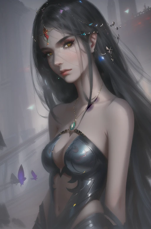 female darkelf, perfect face, red iris, coal colored skin, dark white hair, dark skin, grey skin, black skin, cinematic, realistic, full body, elfish face, European, cleavage, unreal engine, masterice, greg rutkowski, loish, rhads, beeple, makoto shinkai and lois van baarle, ilya kuvshinov, rossdraws, tom bagshaw, alphonse mucha, global illumination, beeple, beksinski, giger, sf, intricate artwork masterpiece, ominous, matte painting movie poster, golden ratio, trending on cgsociety, intricate, epic, trending on artstation, by artgerm, h. r. giger and beksinski, highly detailed, vibrant, production cinematic character render, ultra high quality model