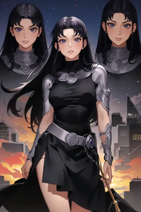 best quality, intricate details,
1girl, <lora:blackfireLora_v10:0.8> blackfire, black, purple, long hair, parted bangs,
<lora:80sFantasy_v20:0.4> 80s, , poster, fantasy,