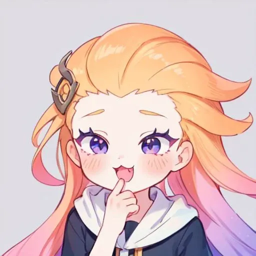 masterpiece,best quality,
,zoe,zuoyi, 1girl,long hair,very long hair,blue and purple  eyes, orange hair, (pink and purple hair:0.9),(multicolored hair:0.7), forehead, 
, grin, :3, upper body, hand to own mouth,open mouth,