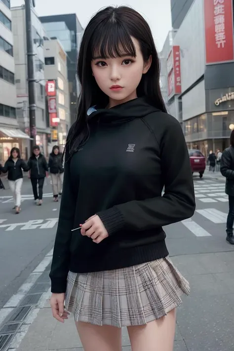 (skin blemish:1.2), (skindentation), black eye, 1woman, 25yo, (((woman))), solo, realistic, best quality, photorealistic, masterpiece, 8k, high res, solo, extremely detailed face, (professional lighting, bokeh), (light particles, lens flare, glowing particles:0.6), (dynamic pose:1.2), soft lighting, top angle view, fashionable and trendy atmosphere, japan, (street:1), tokyo, (city), ((nighttime)), sky, ((looking at the viewer:1)), (looking at the camera),(portrait:0.6), cowboy shot, gorgeous, walking, keep original facial proportion, wide shoulder, full body, (medium breast), (long hair), red hair, floating hair, lips, lipstick, seductive smile, floating hair, smile, open_mouth, teeth, eye ring, hood, (hoodie:1), high_neck_sweater, jacket, plaid, plaid_skirt,, eyelashes, mole, (mole under eye:1), <lora:NaganoS:0.75>