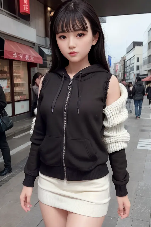 (skin blemish:1.2), (skindentation), black eye, 1woman, 25yo, (((woman))), solo, realistic, best quality, photorealistic, masterpiece, 8k, high res, solo, extremely detailed face, (professional lighting, bokeh), (light particles, lens flare, glowing particles:0.6), (dynamic pose:1.2), soft lighting, top angle view, fashionable and trendy atmosphere, japan, (street:1), tokyo, (city), ((daytime)), sky, ((looking at the viewer:1)), (looking at the camera),(portrait:0.6), cowboy shot, gorgeous, walking, keep original facial proportion, wide shoulder, full body, (medium breast), (long hair), brown hair, floating hair, lips, lipstick, seductive smile, floating hair, smile, open_mouth, teeth, eye_ring, hood, (hoodie:1), sweater, jacket, plaid, plaid_skirt,, eyelashes, mole, (mole under eye:1), <lora:NaganoS:0.75>