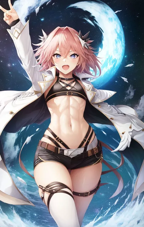 1girl, (punk:1.2) punk bad girl, wide hips, thick thighs, flat chest, no breasts, (muscular legs:0.6), full-body view, vividly colorful, dynamic pose, cowboy shot, (highres, absurdres:1.2) <lora:Astolfo v3 last:1>
