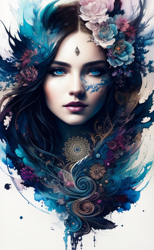 A woman with blue eyes and flowers in her hair - SeaArt AI