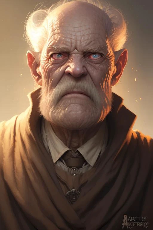 Portrait of Old mage, Wrinkly, old, boils, warts, ugly, disfigured, Art by artgerm and Jordan Grimmer and Greg Rutkowski, trending on artstation, illustrated by Sophie Anderson