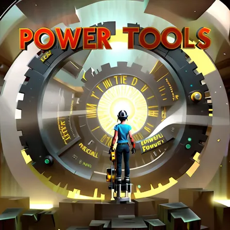 magic portal with 3d yellow words (in magical style "Power Tools":1.4)