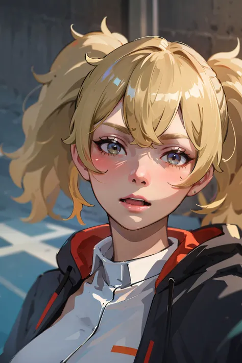 1girl, <lora:Renee:0.6>, twintails,hoodie,graffiti, (best quality, high quality, high resolution), realistic, ultra-detailed, absurdres, realistic lighting and reflections, highly detailed face features, see through shirt, best photo,high quality illustration