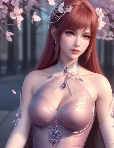 ultra realistic 8k cg, picture-perfect face, flawless, clean, masterpiece, professional artwork, famous artwork, cinematic lighting, cinematic bloom, perfect face, beautiful face, fantasy, dreamlike, unreal, science fiction , beautiful clothes, lace, lace trim, lace-trimmed legwear,  (rich:1.4), prestige, luxury, jewelry, diamond, gold, pearl, gem, sapphire, ruby, emerald, intricate detail, delicate pattern, charming, alluring, seductive, erotic, enchanting, hair ornament, necklace, earrings, bracelet, armlet,halo
((,1girl, pov,))  (((1girl, solo,spring \(season\),cherry blossoms, large breasts,  looking_at_viewer , )))   <lora:DA_BiBiDongYoung:0.6>