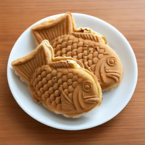 <lora:Fish_shaped_waffle_v1:0.7>,food focus, taiyaki