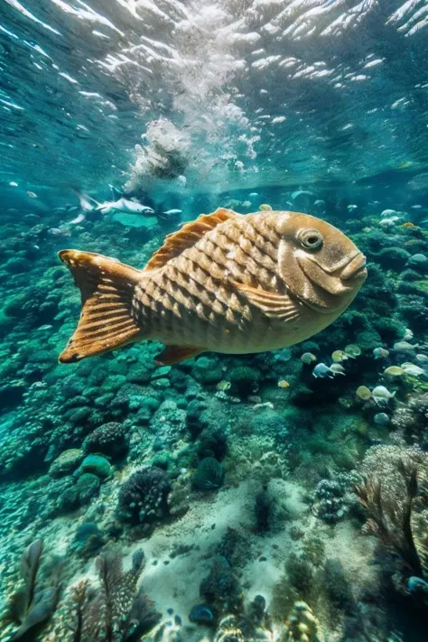 <lora:Underwater world_20231215022319:0.75>, photo_unp, realistic photo of an Underwater world, <lora:Fish_shaped_waffle_v1:0.5> taiyaki (waffle:0.4) under the sea, swimming, no humans, (masterpiece:1.0), (best quality:1.0), beautiful, (intricate details), unity 8k wallpaper, ultra detailed, sunlight