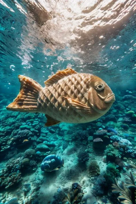 <lora:Underwater world_20231215022319:0.75>, photo_unp, realistic photo of an Underwater world, <lora:Fish_shaped_waffle_v1:0.5> taiyaki (waffle:0.4) under the sea, swimming, no humans, (masterpiece:1.0), (best quality:1.0), beautiful, (intricate details), unity 8k wallpaper, ultra detailed, sunlight