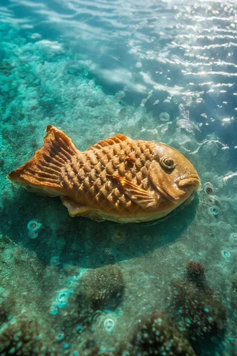 <lora:Underwater world_20231215022319:0.75>, photo_unp, realistic photo of an Underwater world, <lora:Fish_shaped_waffle_v1:0.5> taiyaki (waffle:0.4) under the sea, no humans, (masterpiece:1.0), (best quality:1.0), beautiful, (intricate details), unity 8k wallpaper, ultra detailed, sunlight